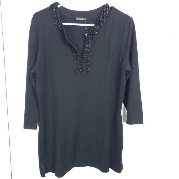 J McLaughlin Top Womens Large Julie Jeweled Beaded Y Neck New 3/4 Sleeves - Picture 1 of 11